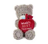 Me to You Tatty Teddy Plush 10cm-High Thank You Teacher Bear Holding 'World's Best Teacher' Apple - Official Collection, Grey