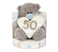 Me to You Tatty Teddy Plush 15cm-High 50th Birthday Bear On Luxury Gift Plinth - Official Collection, Grey