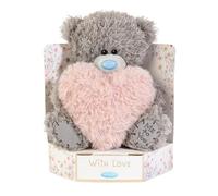 Me to You Tatty Teddy Plush 15cm-High 'With Love' Bear Holding Fluffy Heart On Luxury Gift Plinth - Official Collection
