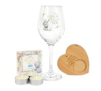 Me to You Tatty Teddy Wine Glass, Wooden Tealight Holder & Secret Message Tealights in Luxury Gift Box - Signature Collection