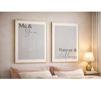 Me & You Forever Always Wall Art Set of 2 | Bedroom Typography Prints | Romantic Neutral Home Decor | Modern Couple Wall Art (A4)