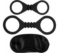 Me You Us - Bound to Please Bondage Kit | Blindfold, Wrist & Ankle Cuffs | Black Silicone Restraints, One Size | Comfortable, Secure & Discreet Fetish Set