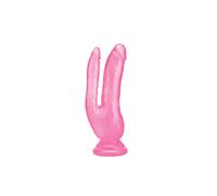 Me You Us Ultracock Double Penetrator Dildo 8 Inch - Pink Jelly Dual Shaft Dong with Suction Cup Base - Double Penetration Sex Toy for Couples or Solo Play - Harness Compatible