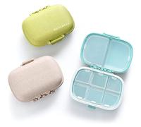 MEACOLIA 3 Pack 8 Compartments Travel Pill Organizer, Daily Pill Case Small Pill Box for Pocket Purse, Portable Pill Container Medicine Vitamin Organizer (Blue, Green, Khaki)