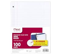 Mead Loose Leaf Paper, Wide Ruled Filler Notebook Paper, Reinforced, 8" x 10-1/2", 100 Sheets, Fits 3-Ring Binder (15006)