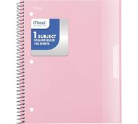 Mead Spiral Notebook, 1 Subject, College Ruled Paper, Plastic Cover, 8-1/2" x 11", 100 Sheets, Pastel Pink (820298B)