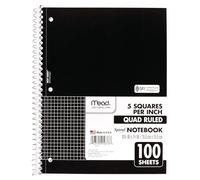Mead Spiral Notebook, 1 Subject, Graph Ruled Paper, 7-1/2" x 10-1/2", 100 Sheets, Black (05676AA5)