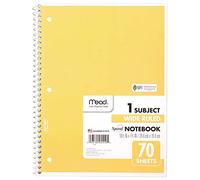 Mead Spiral Notebook, 1 Subject, Wide Ruled Paper, 70 Sheets, 10-1/2" x 8", Yellow (05510AZ7)