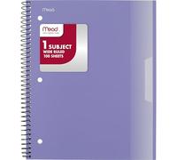 Mead Spiral Notebook, 1 Subject, Wide Ruled Paper, Plastic Cover, 8" x 10-1/2", 100 Sheets, Pastel Lilac (930092D)