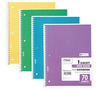 Mead Spiral Notebook, 4 Pack, 1-Subject, Wide Ruled Paper, 7-1/2" x 10-1/2", 70 Sheets per Notebook, Colors Will Vary (72873)