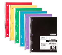 Mead Spiral Notebook, 6 Pack, 1 Compartment, Wide Ruled Paper, 7.8 x 10.5 Inch, 70 Sheets Per Notebook, Colour Varies (73063)