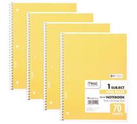 Mead Spiral Notebooks, 1 Subject, Wide Ruled Paper, 70 Sheets, 10-1/2 x 7-1/2 inches, Yellow, 4 Pack (38072)