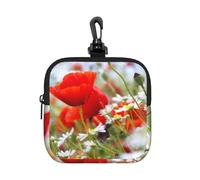 Meadow and Daisy Flowers, Square Zipper Storage Bag, Neoprene Coin Purse, Small Wallets, Change Pouch, Change Purse