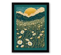 Meadow at Golden Hour Botanical Framed Wall Art Print A1 (84.1×59.4cm) Black, Wall Decor for Living Room, Bedroom, Office & Home, Ready to Hang, Art Gift