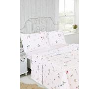 Rapport Home Flannelette Single Sheet Set - Meadow Floral Brushed Cotton 3 Piece Bed Sheet Set, White