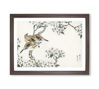 Meadow Bunting Birds & Pear Flowers By Numata Kashu Asian Japanese Framed Print | A2 Walnut Framed Wall Art | Ready to Hang | Asian Floral Picture | Living Room Bedroom Lounge Office