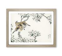 Meadow Bunting Birds & Pear Flowers By Numata Kashu Asian Japanese Framed Print | A4 Oak Framed Wall Art | Ready to Hang | Asian Floral Picture | Living Room Bedroom Lounge Office