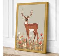 Meadow Deer Mid Century Canvas Wall Art Print 36x24 Inch