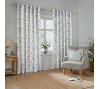 Meadow Floral 100% Cotton Eyelet Curtain Pair Wylder White 168cm width x 183cm drop
