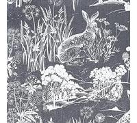 Meadow Hare Wallpaper Bunny Rabbit Navy White Floral Flower