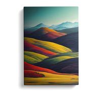 Meadow Hills Landscape Blue, Teal, Peach Canvas Print | Gallery Wrapped 30mm Frame Wall Art | 30x20 inches | Ready to Hang | Contemporary Landscape Picture | Living Room Bedroom Lounge Office