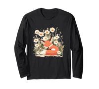 Meadow of Daisies with Cute Sleepy Fox Graphic Long Sleeve T-Shirt