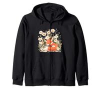 Meadow of Daisies with Cute Sleepy Fox Graphic Zip Hoodie