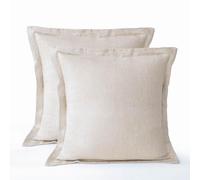 meadow park Stone Washed French Linen European Pillow Shams, Set of 2 Pieces, 26 inches x 26 inches Square Euro Sham, Super Soft, 1.5 inches Flange,Natural Herringbone