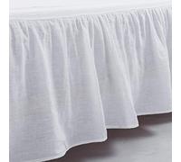 Meadow Park Washed French Linen Bed Skirt, Dust Ruffle, Full Size 54" W x 75" L, Drop 16", Super Soft, Ruffle Style, White.