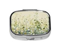 Meadow Polka Dot Mosaic Organic in Sage Green Beige Pill Box Square Metal Pill Case with 2 Compartment Travel Pill Organizer for Vitamins Medication