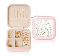 Meadow Small Jewellery Box Flower Floral PU Leather Travel Jewellery Organizer for Women Girls Storage Case for Rings Earrings Necklaces Bracelets