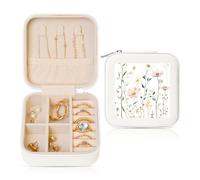 Meadow Small Jewellery Box Flower Floral PU Leather Travel Jewellery Organizer for Women Girls Storage Case for Rings Earrings Necklaces Bracelets