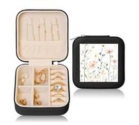 Meadow Small Jewellery Box Flower Floral PU Leather Travel Jewellery Organizer for Women Girls Storage Case for Rings Earrings Necklaces Bracelets