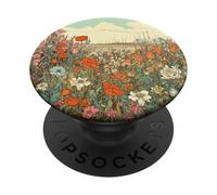 Meadow With Blooming Flowers Vintage Landscape Graphic PopSockets Swappable PopGrip