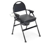 Meadowcare Folding Commode Chair with Padded Oval Seat, Removable Lidded Bucket, Height Adjustable, Non-Slip Feet, No Assembly Required