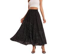 MeadowLina Polka Dot Print Patchwork Swing Skirt Elastic Waistband Stylish Full Circle Midi Skirt for Women, Black*white, M