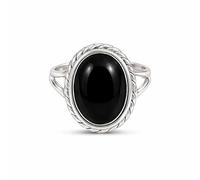Meadows 925 Sterling Silver Black Onyx Ring Oval Gemstone Ring Handmade Minimalist Jewelry Gift for Women R-1879AC_L 1/2