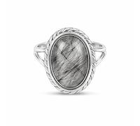 Meadows 925 Sterling Silver Black Rutile Ring Oval Gemstone Ring Handmade Minimalist Jewelry Gift for Women R-1879AK_O 1/2
