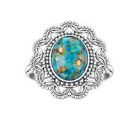 Meadows 925 Sterling Silver Blue Copper Turquoise Gemestone Women All Size Ring Handmade Jewelry R-01AN_U 1/2