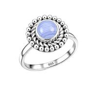 Meadows 925 Sterling Silver Blue Lace Agate Gemstone Statement Ring for Women Beautiful Design Birth Stone Gift Handmade Jewelry R-27AL_U