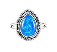 Meadows 925 Sterling Silver Blue Opal Ring for Women Vintage Teardrop Gemstone Statement Ring Boho Rope Border Pear Shaped Patterned Stone Ring R-31AAA_Y
