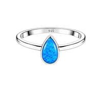 Meadows 925 Sterling Silver Blue Opal Teardrop Ring for Women Genuine Pear Shaped Gemstone Solitaire Statement Ring Boho Jewelry Gift R-1919AAU_I