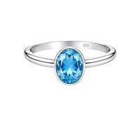 Meadows 925 Sterling Silver Blue Topaz Lab Grown Ring Oval Gemstone Ring Handmade Minimalist Jewelry Gift for Women R-1908AV_M