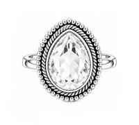 Meadows 925 Sterling Silver Crytal Quartz Ring for Women Vintage Teardrop Gemstone Statement Ring Boho Rope Border Pear Shaped Patterned Stone Ring R-31AAU_L