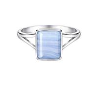 Meadows 925 Sterling Silver Emerald Cut for Women Blue Lace Agate Gemstone Solitaire Ring Minimalist Bezel Set Handmade Jewelry R-10AL_N