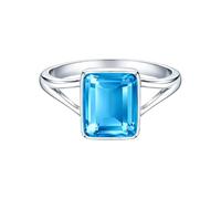 Meadows 925 Sterling Silver Emerald Cut for Women Blue Topaz Gemstone Solitaire Ring Minimalist Bezel Set Handmade Jewelry R-10AU_O 1/2