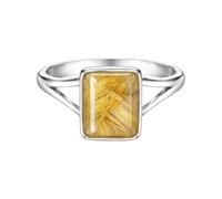 Meadows 925 Sterling Silver Emerald Cut for Women Golden Rutile Gemstone Solitaire Ring Minimalist Bezel Set Handmade Jewelry R-10AM_K 1/2