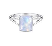 Meadows 925 Sterling Silver Emerald Cut for Women Rainbow Moonstone Gemstone Solitaire Ring Minimalist Bezel Set Handmade Jewelry R-10AG_X 1/2