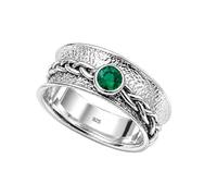 Meadows 925 Sterling Silver Emerald Spinner Ring for Women And Men Band Boho Meditation Statement Hnadmade Jewelry R-24AM_O 1/2