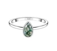 Meadows 925 Sterling Silver Forest Moss Agate Teardrop Ring for Women Genuine Pear Shaped Gemstone Solitaire Statement Ring Boho Jewelry Gift R-1919AAK_O